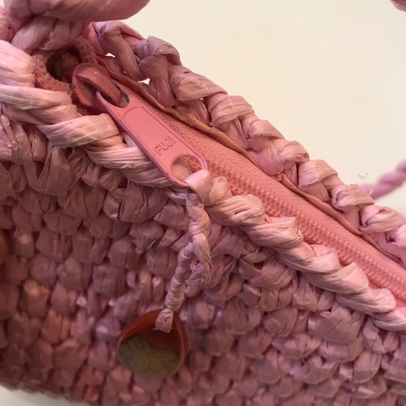 Vintage Pink Raffia Purse, Bag, Handmade in Philippines, Zippered, Lined, Pocket - Picture 8 of 13